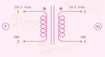 Schematic diagram of 14 Volt 500 mA Online Isolation Transformer