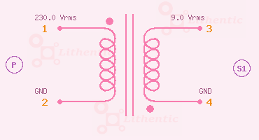 Schematic diagram of 9 Volt 1.2 Amp Online Isolation Transformer