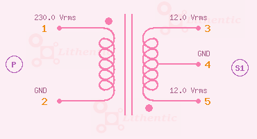Schematic diagram of 12-0-12 Volt 2.5 Amp Center Tapped Online Isolation Transformer