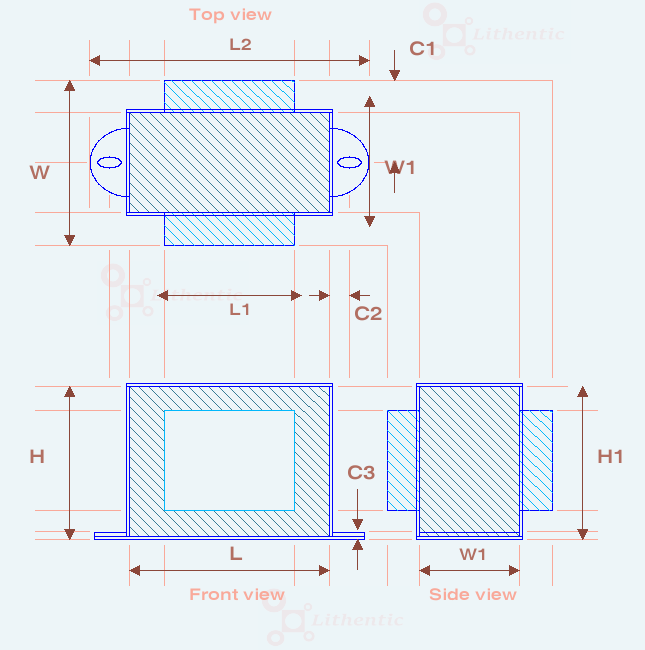 Dimensions of 6-0-6 Volt 1.5 Amp Center Tapped Online Isolation Transformer